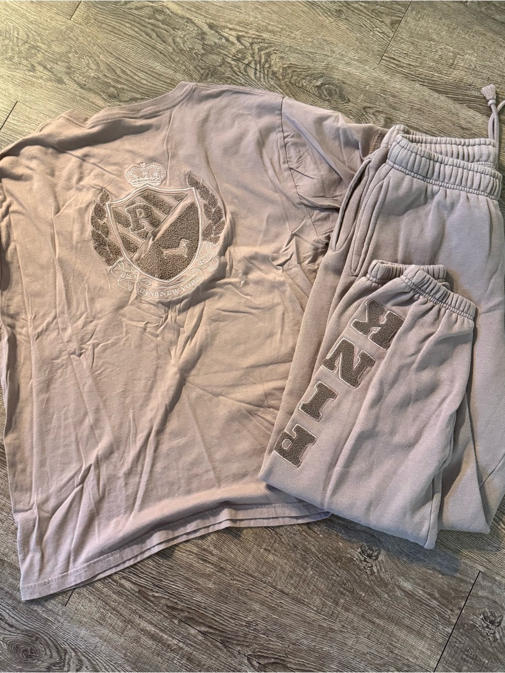Victoria Secret Pink Top Sweatpants Women L/M Brown Drawstring Logo Cotton